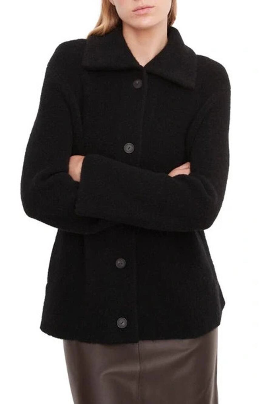 Vince Black Spread Collar Button Front Wool Alpaca Blend Cardigan Sz L
